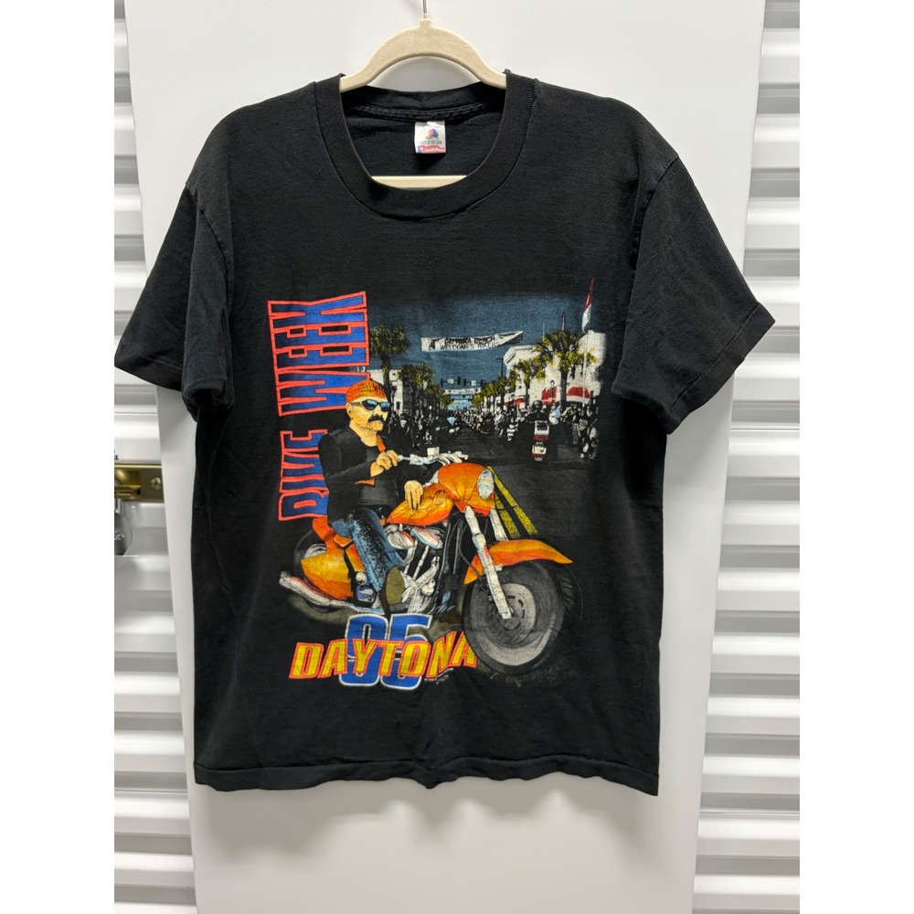 1995 Vintage Fruit of the Loom T-Shirt Mens Large Black Excellent Bike Week